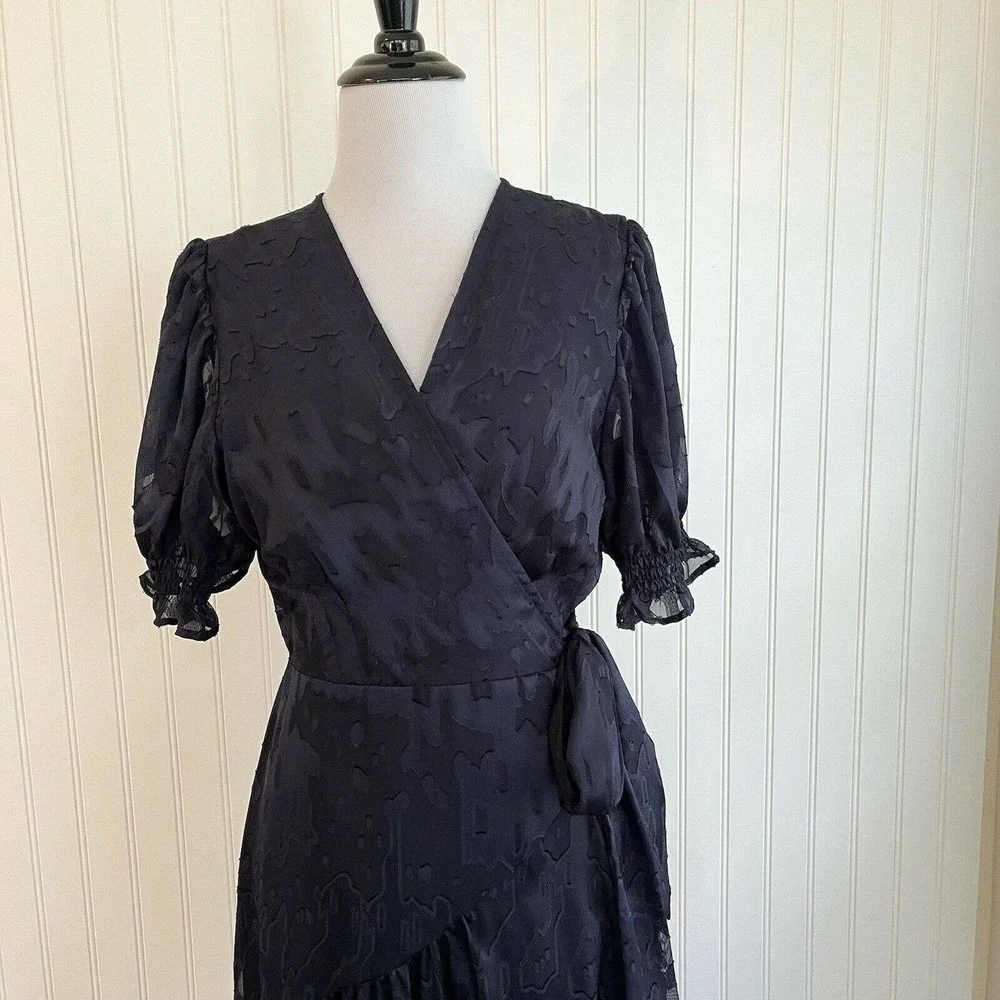 Hutch BHLDN Anthropologie Size Small Navy Blue Ruffle Wrap Dress Long Maxi $275 - Picture 4 of 11